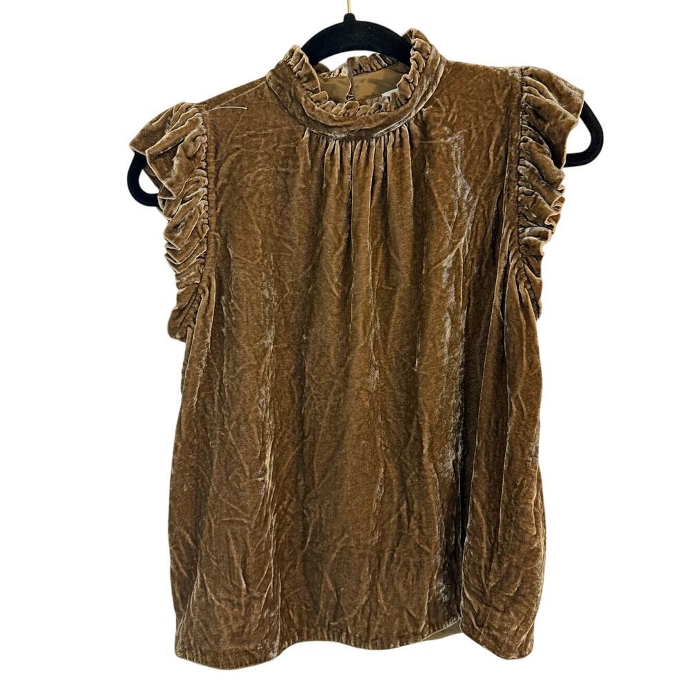Ulla Johnson Jive ruffle-trimmed velvet top brown/olive size 0